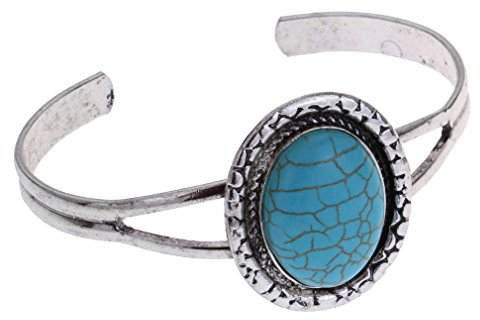 YAZILIND Frauen-Böhme-tibetanische silberne Legierungs-runde Form-Türkis-Ethnic Boho Gypsy-Stulpe-Armband