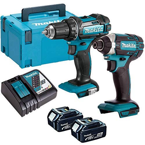 Makita 18v DHP482Z Combi + DTD152Z Impact Driver with 2 x BL1850 Batteries, DC18RC Charger & Mak Case