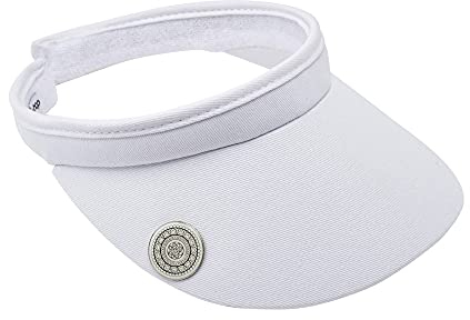 Surprizeshop Womens Golf Visor | Clip Style | Built in Magnet | Comes with Hand Enamelled 25mm Ball Marker | Rigid Peak | Multiple Colours | Golf Visor | Tennis Visor White
