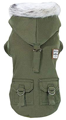 Vêtements pour Chien Manteau épaissi Hoodies vêtements de Travail Chien Uniforme Militaire armée Pull Veste en Coton pour Petit Chien Chien Moyen Chat (Vert,L)