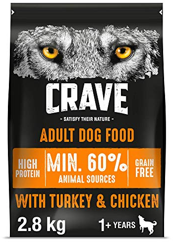 Crave Komplettes Trockenfutter für ausgewachsene Hunde, mit Truthahn und Huhn, 2,8 kg