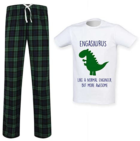 60 Second Makeover Limited Mens Engineer Dinosaur Tartan Trouser Mens Pyjamas Set Family Matching Pyjamas For Men Engineering GIfts Engineer Gifts Family