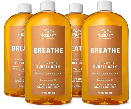 Village Naturals Therapy Breathe Bubble Bath, Lemon Mint Scent, 20 oz, Pack of 4