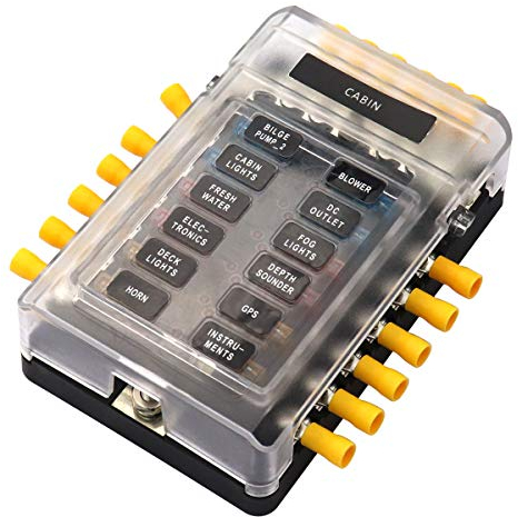 12 Sicherungshalter Minuspol Boot Wohnmobil Wohnwagen Solaranlage Auto Verteilerblock Wohnmobilanhänger KFZ Sicherungskasten 12v - 32v Sicherungsblock Rote LED-Anzeige