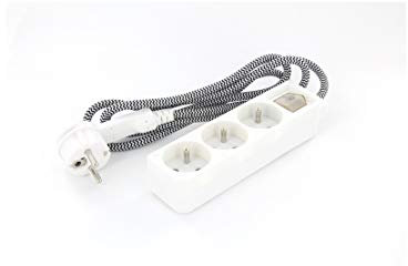 CHACON Mini-bloc blanc deco 3x16a cable textile noir/blanc1.5m + fiche plate 3g1,5mm2 49746