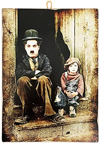 KUSTOM ART Karo, Vintage-Stil, berühmte Schauspieler, Charlie Chaplin - Das Kind, Druck auf Holz, für Restaurant, Pizzeria, Trattoria, Bar, Hotel