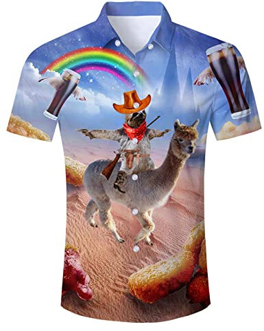 Goodstoworld Tropisch Hemd Hawaiihemd Herren Alpaka Hawaii Hemd Männer Funky Lustige Casual Hemden Button Down Kurzarm Hemden Sommer Strandurlaub Aloha Retro Hawaii Shirts XXL