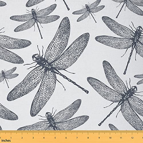 Feelyou Dragonfly Outdoor Stoff by The Yard, Natual Animal Polsterstoff für Stühle, offene Flügel, Schönheit der Natur, dekorativer Stoff für Heim-DIY-Projekte, 3 Yard, Schwarz Weiß