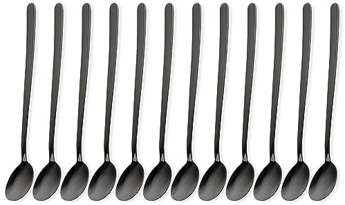 Schramm® 6 oder 12 Stück Latte Macchiatolöffel wählbar in schwarz, silber oder gold Eier Löffel Teelöffel Servierlöffel Kaffeelöffel Dessertlöffel Mokkalöffel Dip, Farbe:schwarz, Anzahl:12 Stück