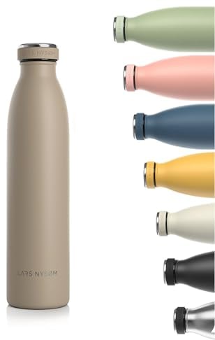 LARS NYSØM Edelstahl Trinkflasche 350ml, 500ml, 750ml, 1L, 1 5 liter | Thermosflasche Kohlensäure geeignet | Auslaufsichere Wasserflasche für Sport, Outdoor, Schule (Taupe Brown, 750ml)