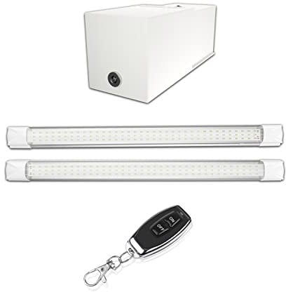 Éclairage led puissant sans fil sur batterie rechargeable pour Garage, Box sous sol, Cave sans électricité - Lampe lumière autonome puissante 2200 lm, Prêt à poser et Sans Travaux -Autonomie 3h30