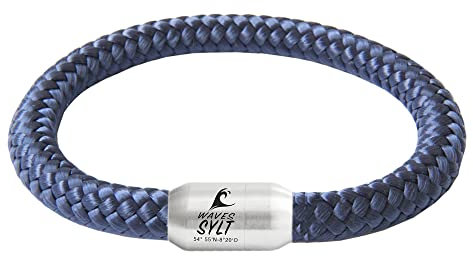 Das Original Sylt Surfer Gravur Unisex Segeltau Armband Paracord Geflochten Handmade Hochwertiger Magnetverschluss 8mm Durchmesser (Sylt-Waves (Marineblau), 19.00)