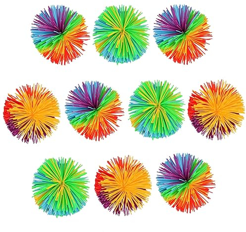 GNOUQW Weiche Regenbogen Pom 10 Stück Bouncy Stress Balls Regenbogen Stringy Ball Wuschelball Ball Puffer Ball Regenbogen Bunt Pom Ball Für Stressabbau Für Kinder Und Erwachsene
