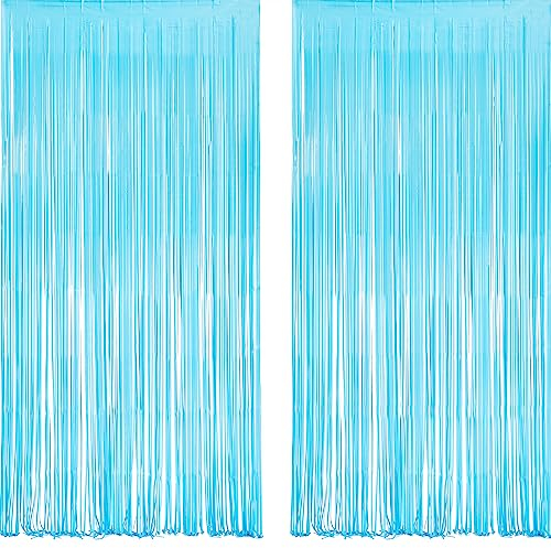 Lametta Vorhang Pastell Babyblau - GREATRIL Metallic Luftschlangen Folien Fransen Vorhänge Foto Hintergrund für Geburtstag Katzen Paw Baby Shower Junge Meer Quallen Winter Seepferdchen Gefrorene Party