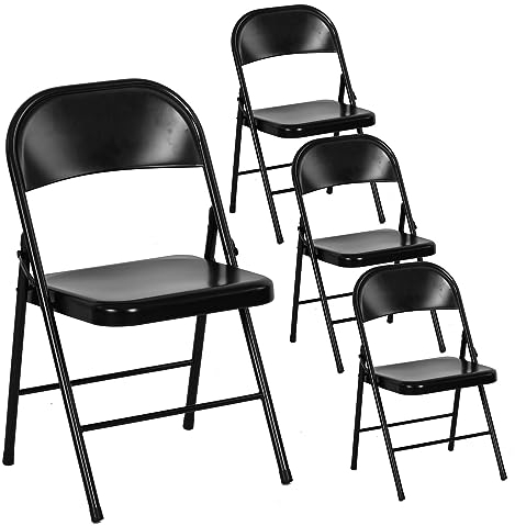 LuxNook 4 Stück Klappstuhl Starker Metallrahmen Campingstuhl Faltbarer Stuhl Bürostuhl Platzsparender Schreibtischstuhl für Gast, Besucher & Konferenz Temporärer Sitz, 150kg belastbar