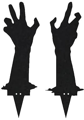 KAREN66 2 Stück Gartenstecker Halloween aus Holz, Halloween Schwarze Hände Gartenstecker Gruselige Silhouette Halloween-Dekorationen für Outdoor Garten Halloween-Dekor (B)