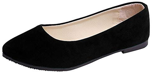 Women’s Flats Shoes Comfortable Suede Pointed Toe Slip On Casual Ballet Flats Dress Shoes Ladies Cute Dolly Shoes Black, 7.5 UK