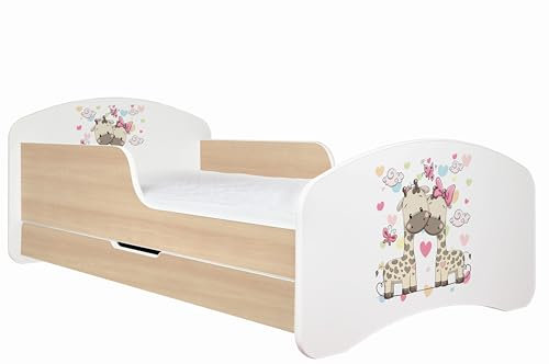 Happy Babies Kinderbett - Mit Matratze & Schublade und Rausfallschutz, 80x160, Mädchen Kinderbetten & Jugendbett Jungen Kids Bed, Jugendbett für Bodentief Ausziehbett Kleinkind, Lattenrost