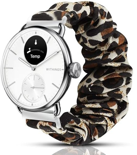 Blueshaweu Bracelet Compatible avec Wit-hings Smartwatch,en Tissu Imprimé Élastique Bracelet de Montre du Wit-hings Scanwatch 18mm/20mm Smartwatch (18mm, Léopard)
