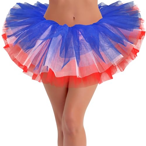 Tutus für Damen, 5-lagig, Tutu-Röcke für Erwachsene, Halloween-Tutu für Damen, 80er-Jahre-Tutu, Damen-Tutu-Rock, Tüllrock, Rot/Weiß/Blau, Einheitsgröße