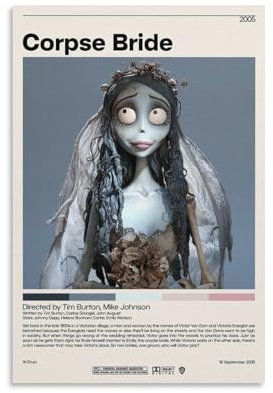 DRDPLXGU Filmposter Corpse Bride Tim Burton, Retro-Filmposter, Leinwand, Schlafzimmer, Dekoration, Landschaft, Büro, Raumdekoration, Geschenk, 30 x 45 cm