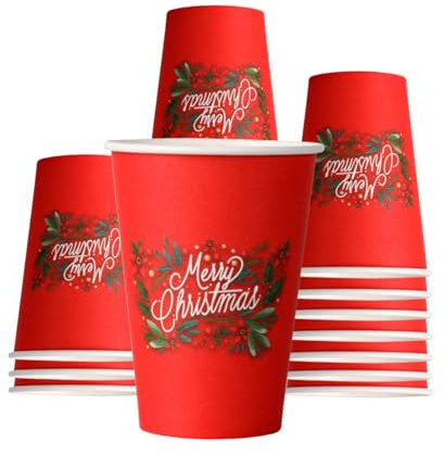 Mecup Lot de 100 Verres Jetables Biodégradables en Papier de Noël, 200 ml, pour Boissons Chaudes et Froides, Fantaisie de Noël