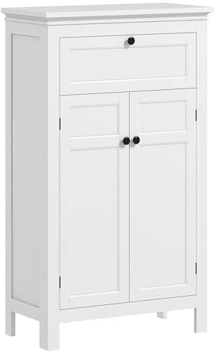 HOMCOM Columna de Baño con Cajón 2 Puertas y Estantes Ajustables Armario de Baño Moderno 60x30x102,5 cm Blanco