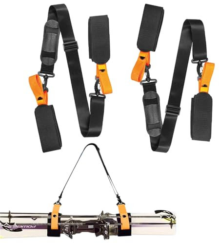 Packung Skigurte, Verstellbare Skigurte, Nylon-Snowboardgurte, Skiträgerriemen, Skistock-Halterungsgurte, Geeignet für Skistock-Boards zum Tragen von Wintersport-Zubehör, Schwarz mit Orange (2)