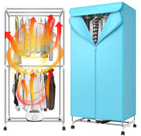 Gziztx Elektrischer Wäschetrockner 1000W Tragbarer Wäschetrockner mit 2-lagigem Faltbarem Wäscheständer, Oxford-Abdeckung, 15 kg Maximale Belastung, 180-Minuten-Timer