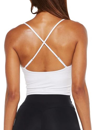 TZLDN Sport BH Damen Sport Bustier mit integriertem BH Gym Top Oberteil Tanktop Frauen Workout Yoga Weiß M