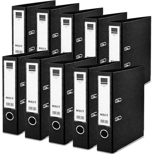 MKGT A4 Lever Arch File 75mm Spine – Heavy Duty Metal Lever Arch Mechanism, Strong Ring Binder Folder with Thumb Hole & Spine Label for Office, School & Home Filing (Black, Pack of 10)