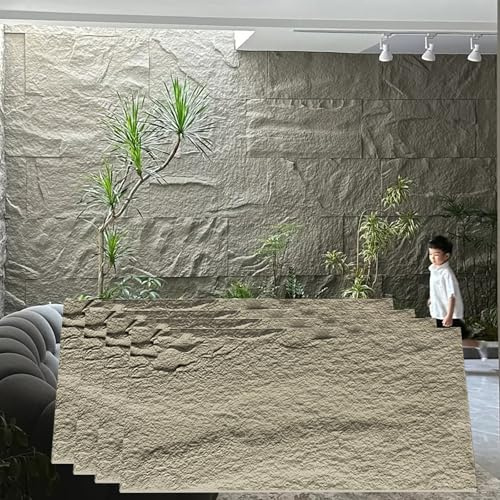 MLYAYE 60 x 120 cm Kunstfelsen-Wandpaneele zur Wandverkleidung, großflächige Installation, leichte Wandverkleidungsplatten aus PU-Kunststein für Hintergrund/Fernseher(Gray)