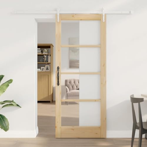 QJBSAVVA Schiebetür Braun 83 x 202 cm Holz Metall Modernes Design Platzsparende Tür für Wohnzimmer Flur und Schlafzimmer