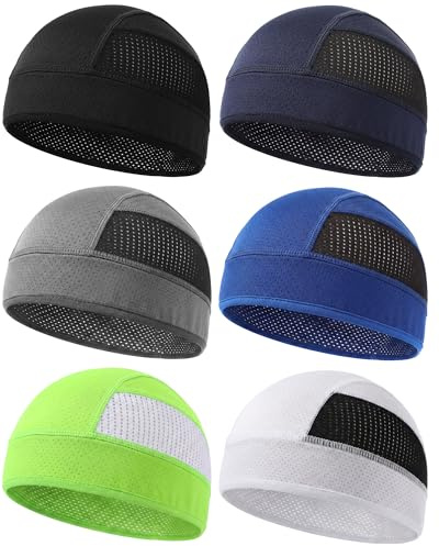 Funnysoft 6 Pieces Cooling Skull Cap Helmet Liner Lightweight Breathable Mesh Skull Cap Cycling Motorcycle Helmet Hard Hat Liner for Quick Dry for Men Women