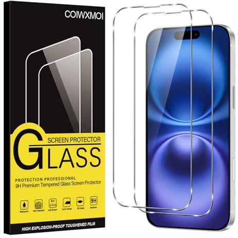 Coiwxmoi Lot de 2 Verre Trempé pour iPhone 16, Film Protection Écran, 9H Dureté Anti-Rayures Sans Bulles Facile à Installer 0,33mm HD Ultra Transparent Protecteur Vitre