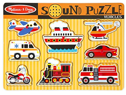 Melissa & Doug Vehicles Sound Puzzle | Puzzles | Wood | 2+ | Gift for Boy or Girl