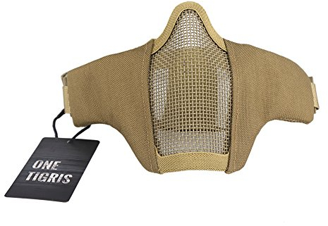OneTigris Faltbare halbe Gesichtsschutz Maske Mesh Maske für Softair Paintball CS (Khaki)