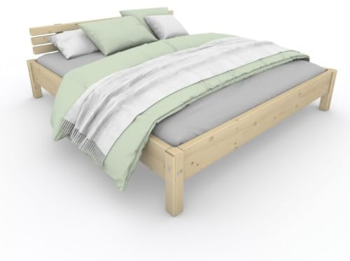 TUGA - Holztech Marken Dübelbett Naturholzbett 300Kg Nannerl belastbar stabil Holzbett Bett Doppelbett 90 120 140 160 180 200 x 200 220 (140 x 200) 38 cm Höhe