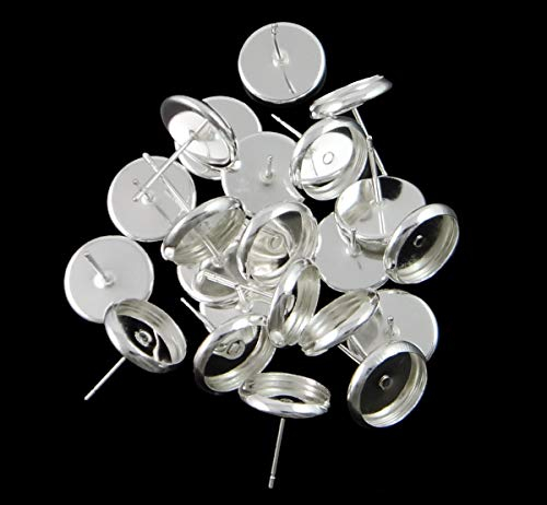 50 Ohrstecker für 12mm Cabochons Farbwahl Ohrringe Fassungen Rohlinge DIY basteln (Silber #S538)