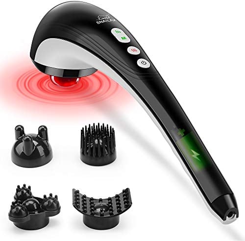 SNAILAX Kabelloses Handmassagegerät mit Heizung – wiederaufladbares, tragbares, kabelloses elektrisches Percussion-Massagegerät für den gesamten Körper, für Muskeln, Rücken, Waden Schmerzlinderung