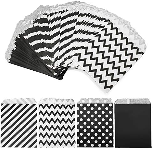 Oumezon 100 Stück Schwarz und weiß Papiertüten Schwarz und Weiss Geschenktüten Papier Schwarz weiß Papiertüten Candy Bar süßigkeiten tüten Papier Candy Bar Tüten Hochzeit,Candy Bar Tüten