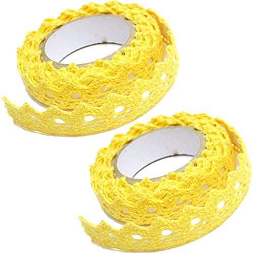 Feelairy 2 Rolls Spitzenband Selbstklebende, Vintage Spitze Bänder zum Basteln Spitze Dekoband Lochstickerei Spitzen-Tape Für Hochzeit Tischdeko DIY Geschenkband Bordüre Scrapbook (Gelb)