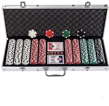 display4top Pokerkoffer, Laser Pokerchips Poker 12 Gramm, 2 Karten, Händler, Small Blind, Big Blind Tasten und 5 Würfel, mit Aluminium-Gehäuse (500 Chips)