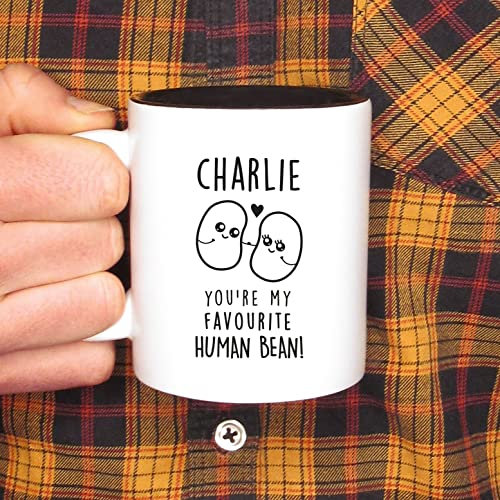 eBuyGB Personalised 350ml Black Reveal Coffee/Tea Cup, You're My Favourite Human Bean Mug, Engraved Baked Bean, Funny Birthday, Valentine's Day Gift, Bean Pun Gift