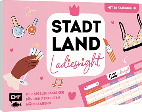 Stadt, Land, Ladiesnight – Der Spieleklassiker für den perfekten Mädelsabend: Der Stadt, Land, Fluss-Spieleblock mit 26 Kategorien für alle Prosecco-Tanten und Schuh-Sammlerinnen – von 12-99 Jahren