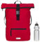 Rucksack Herren Plane Time Bag Kurierrucksack Roll-Top Fahrradrucksack Sport Fitness Damen 23 Liter A4 12821 + Flasche (12825 Red Uni)