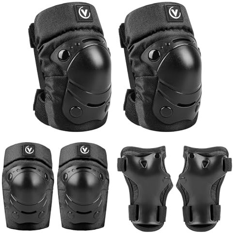 ValueTalks Knee Pads for Kids 6pcs Thickened&Longer Knee and Elbow Pads Set Adjustable Wrist Pads Protective Gear Kit for Bike,Riding,Roller Skates,Skateboard,Scooter(B Black,S)