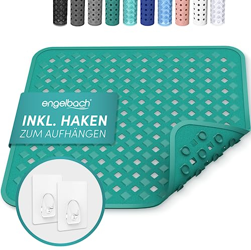 Engelbach® Duschmatte rutschfest 53x53cm inkl. 2 Haken - Antibakteriell & BPA-frei - Duscheinlage, Antirutschmatte - Waschmaschinen geeignet und schimmelresistent