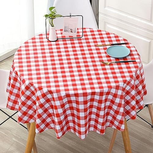 XQSSB Tischdecke Tischläufer Tischtuch Tischwäsche Verbrühungshemmendes PVC Tischdekoration Tafeltuch Rot 240cm Runder Durchmesser
