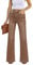 Roskiky Pantalon évasé pour femme, coupe large, baggy, taille haute, stretch, pour femme, Marron noix de pécan, XS